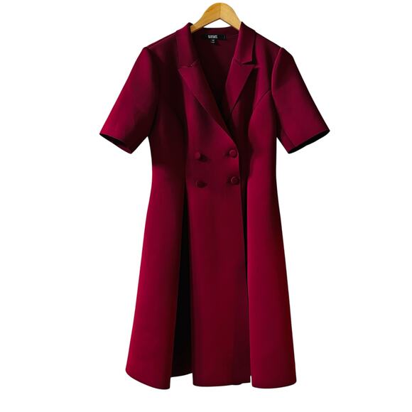 Badgley Mischka Scuba Double Breasted Pleated Short Sleeve Dress Sz 12 Burgundy - Picture 2 of 11